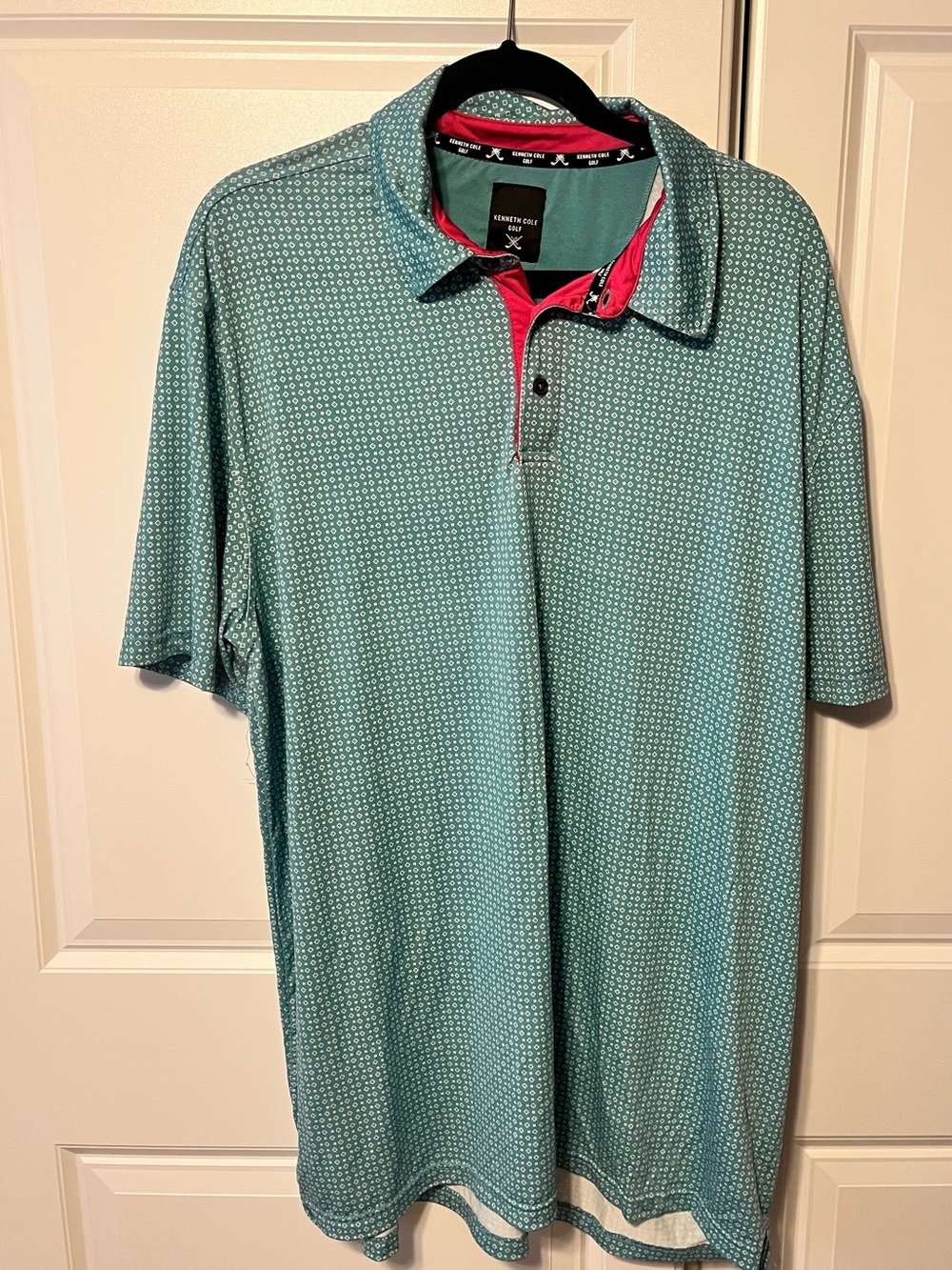 Kenneth Cole teal Geo-Print Polo golf shirt -size 1X